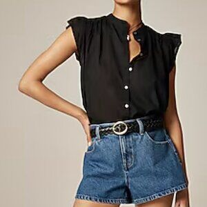 J. Crew Flutter-sleeve button-up shirt in cotton voile Size XS Black